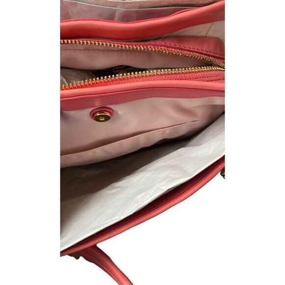 New in box, coach, cricket, leather, white, and coral satchel bag ￼A099813601 - Picture 7 of 14